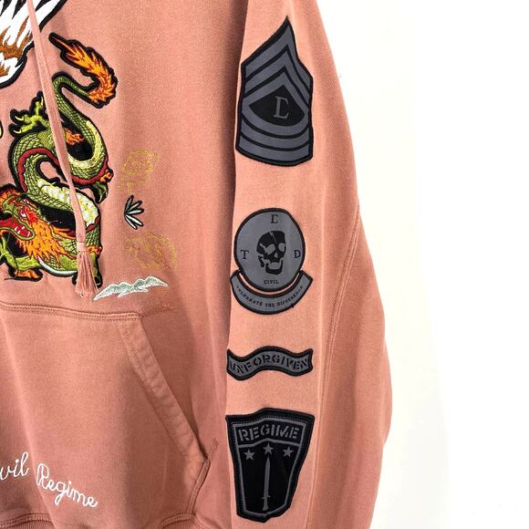 Civil Regime Eagle Dragon Military Styled Hoodie Mens Size Small Dusty Rose - Picture 4 of 8